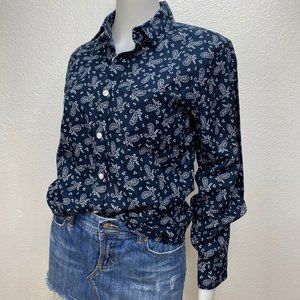 Express navy blue white paisley top S